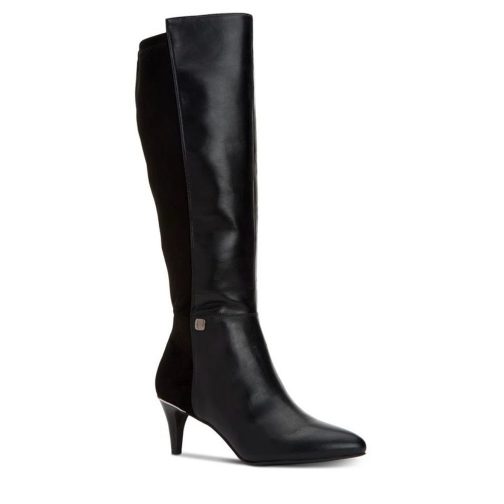 Beautiful ALFANI Womens Black Hakuu Almond Toe Kitten Heel knee high Boots 8M.